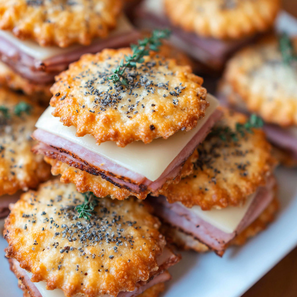 A plate of sandwiches with cheese and meat.