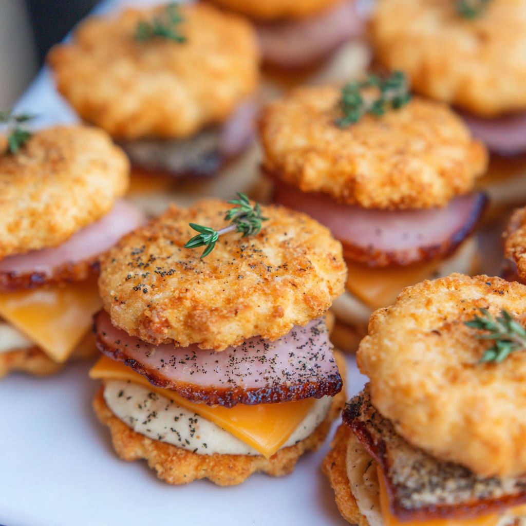 A plate of food with a variety of sandwiches and biscuits.