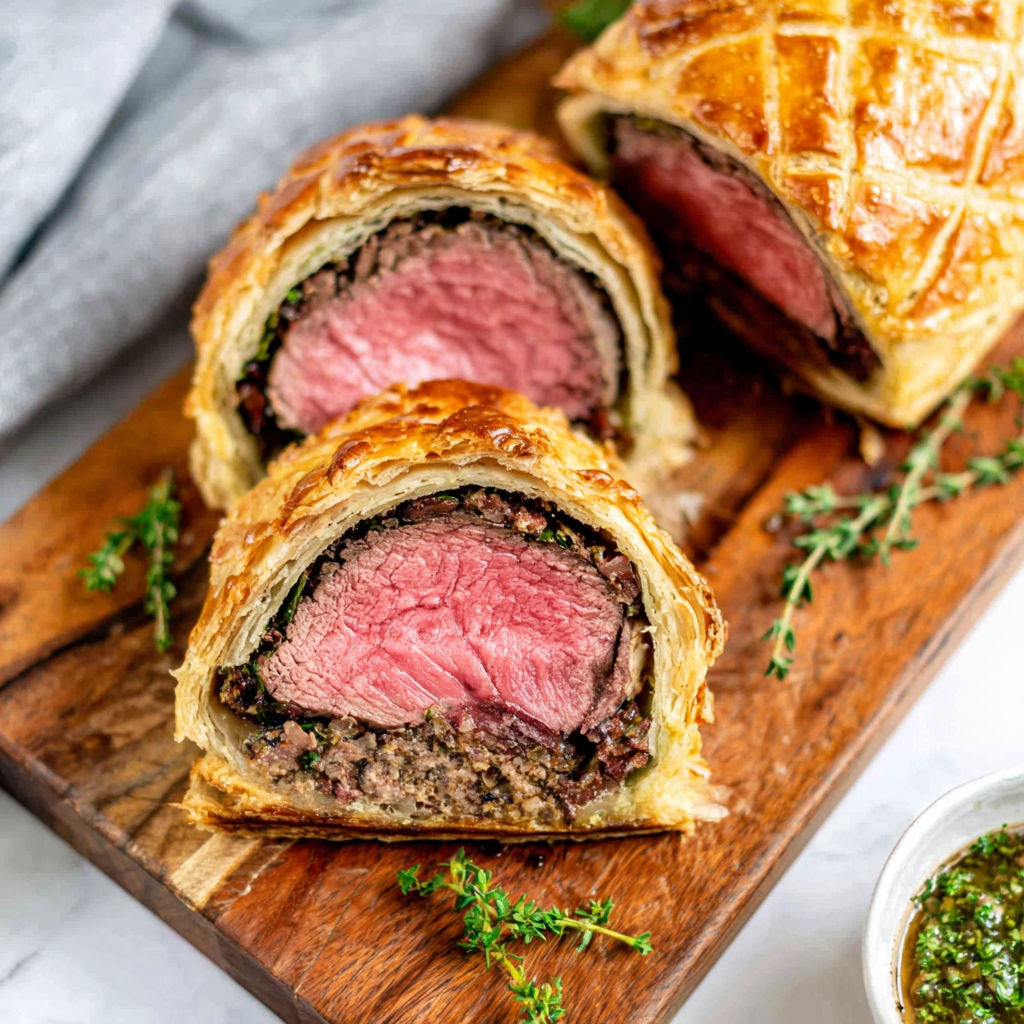 A pastry with meat inside of it.