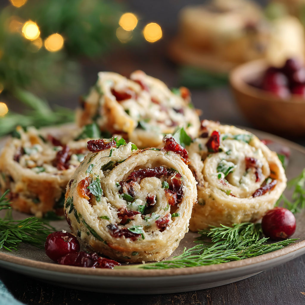 A plate of cranberry roll ups.