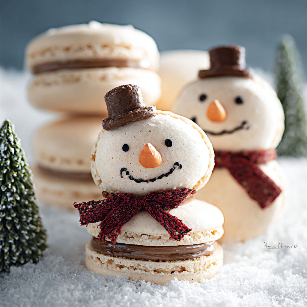 A stack of snowman macaroons.