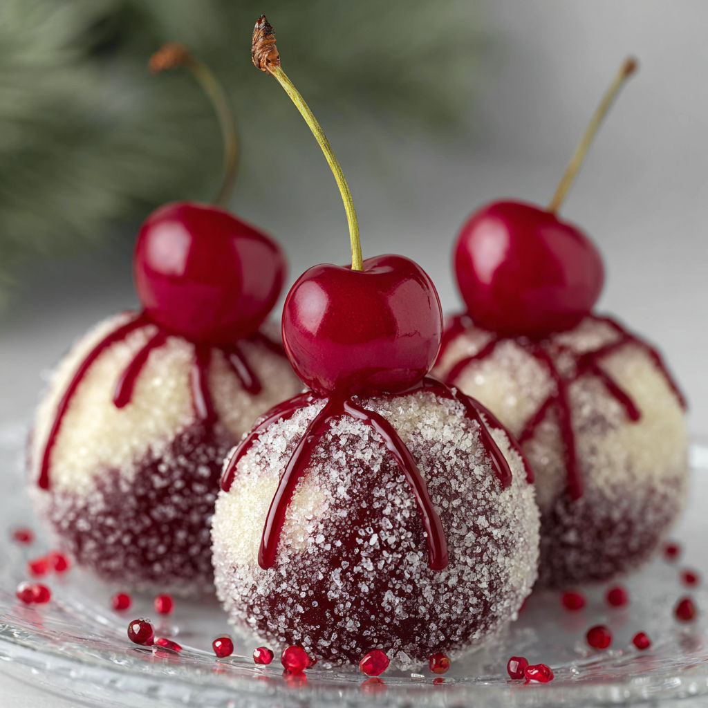 Cherry chocolate desserts with red icing.