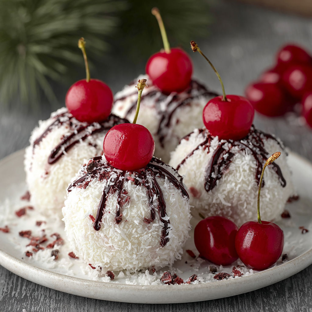Cherries on top of white cream.