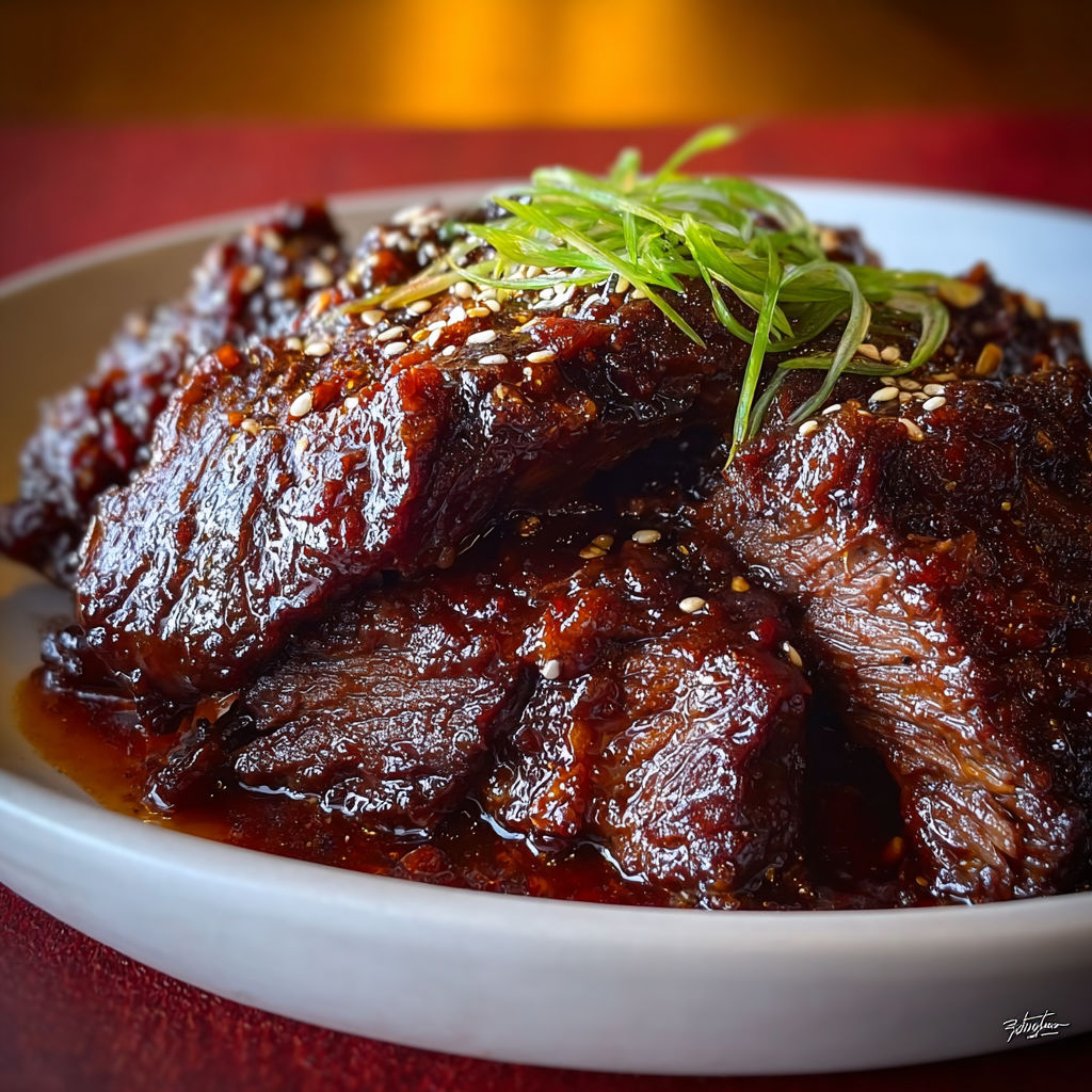 A plate of Asian BBQ beef.