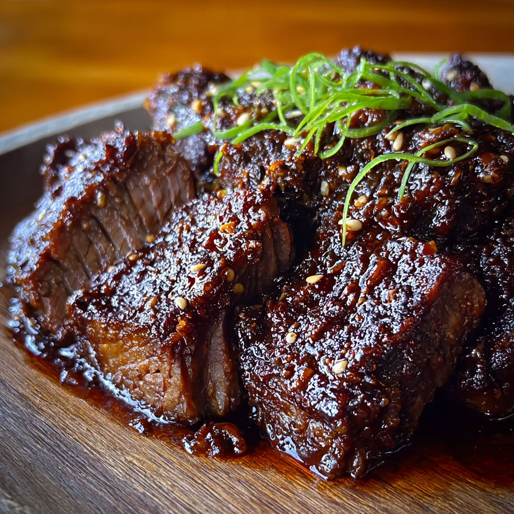Asian BBQ Chuck Roast with garnish.