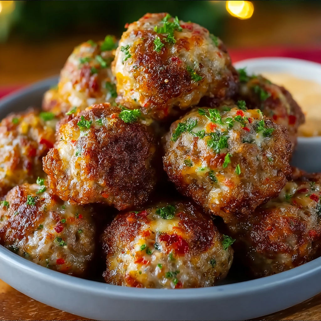 A bowl of meatballs with a dipping sauce.