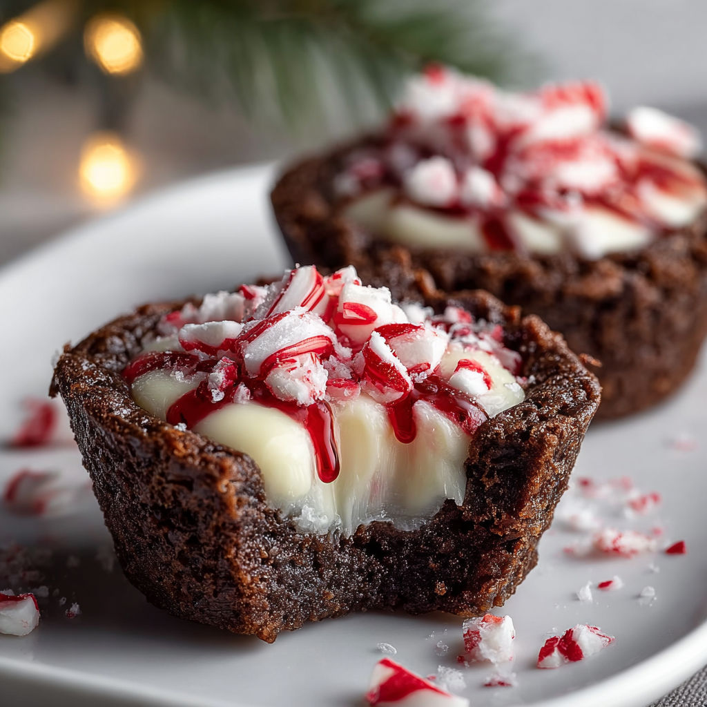 Two chocolate peppermint cookie cups with white frosting.