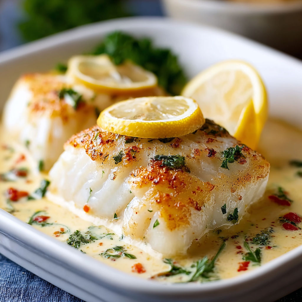 A plate of fish with lemon wedges on top.