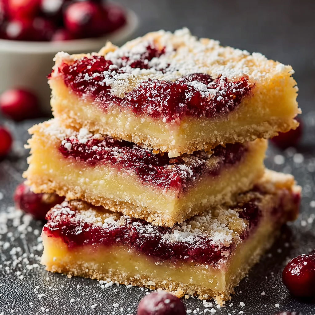 Three pieces of cranberry lemon bars.