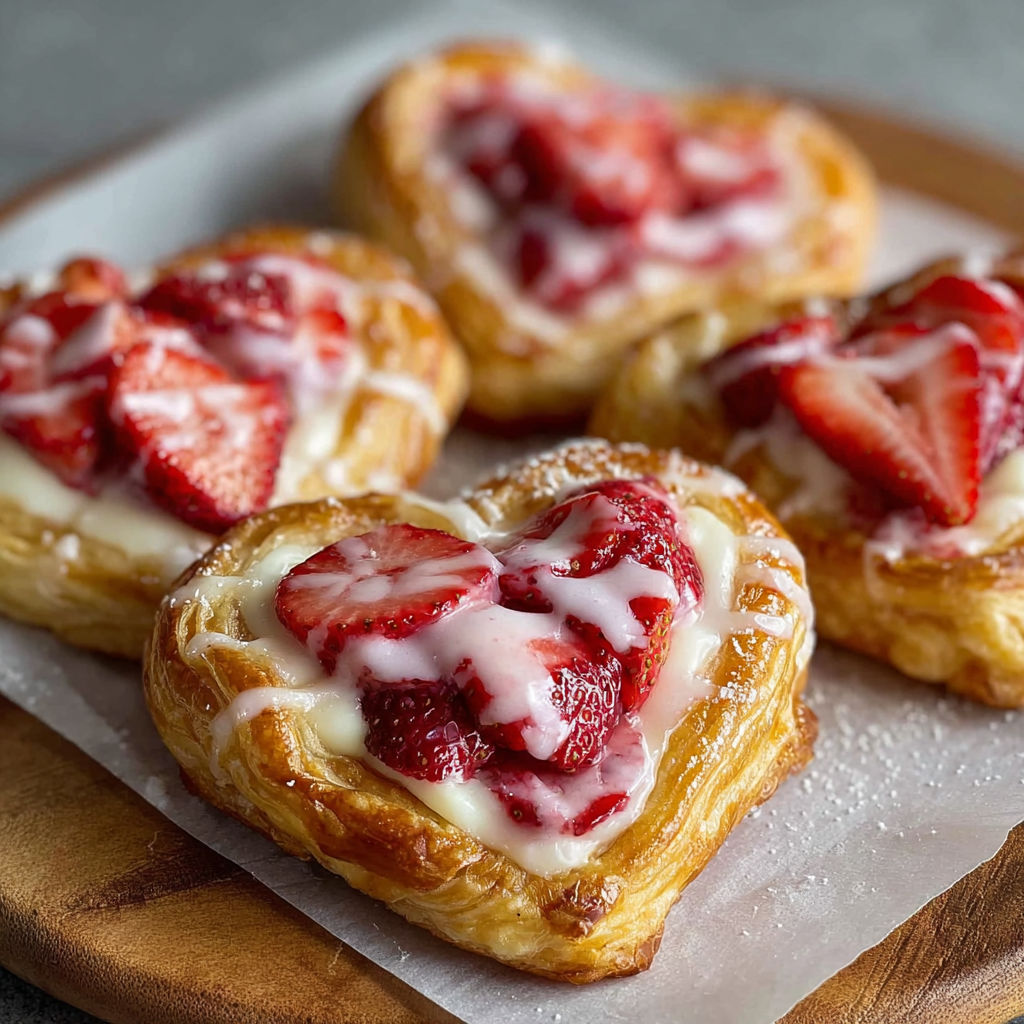 A plate of heart shaped pastries with strawberry filling.