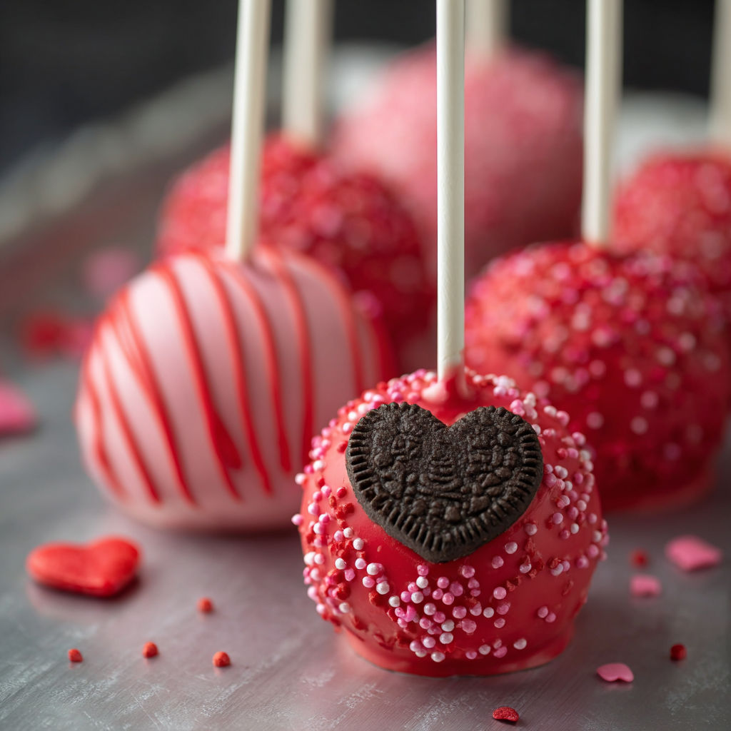 A plate of heart-shaped Oreo pops.