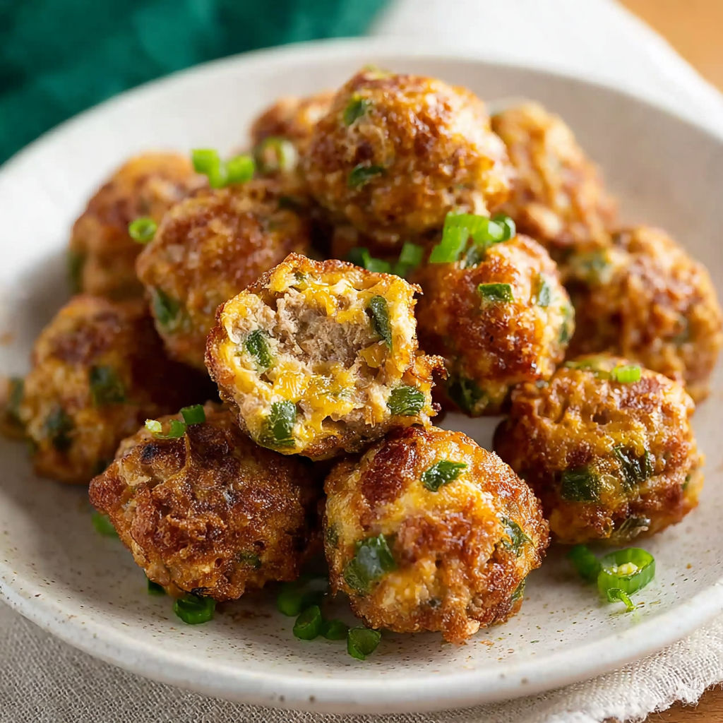 A plate of spicy jalapeño popper sausage balls.