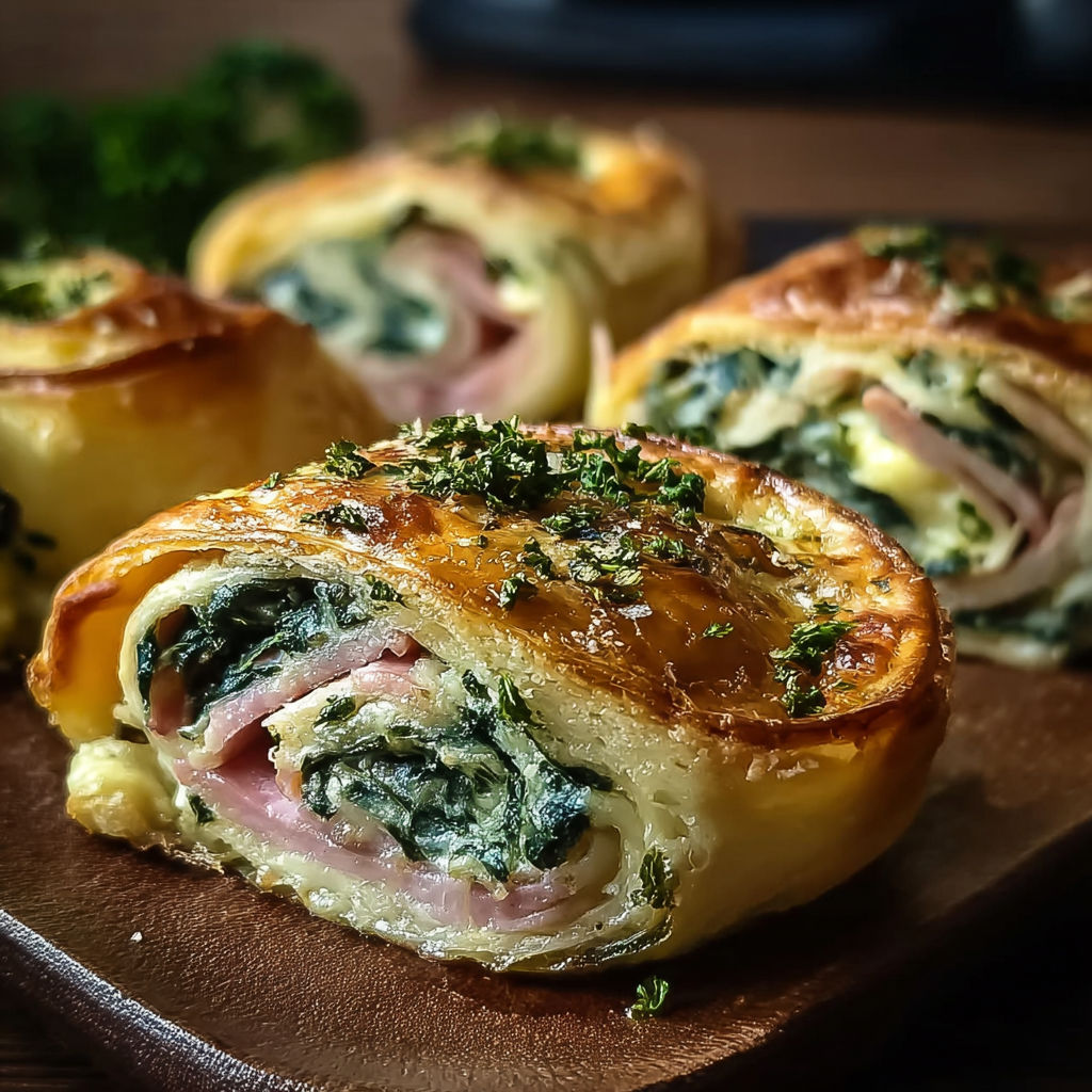 Spinach and ham breakfast rolls.