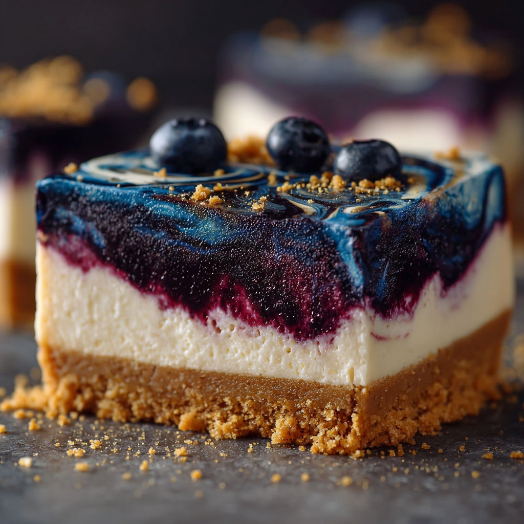 A slice of Ravenclaw Midnight Blueberry Cheesecake.