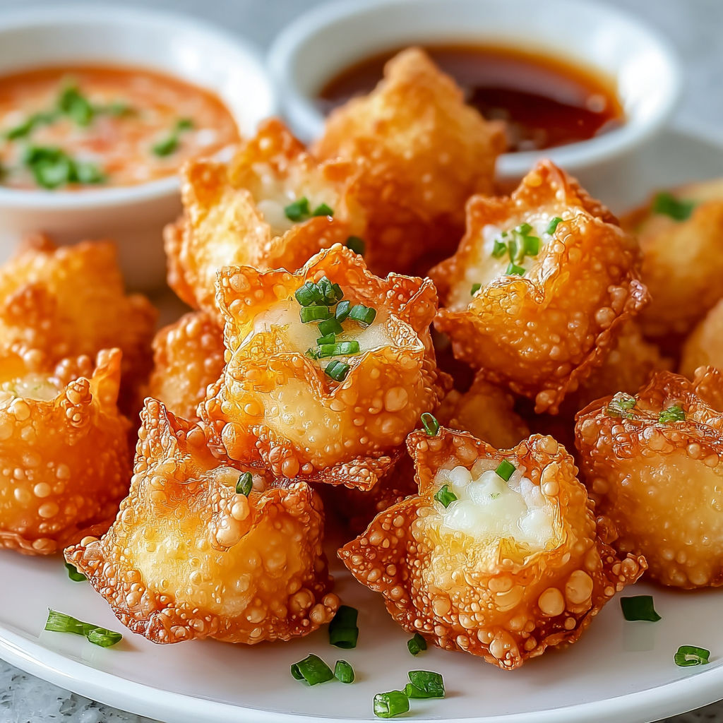 A plate of crab rangoon bombs with sauce.
