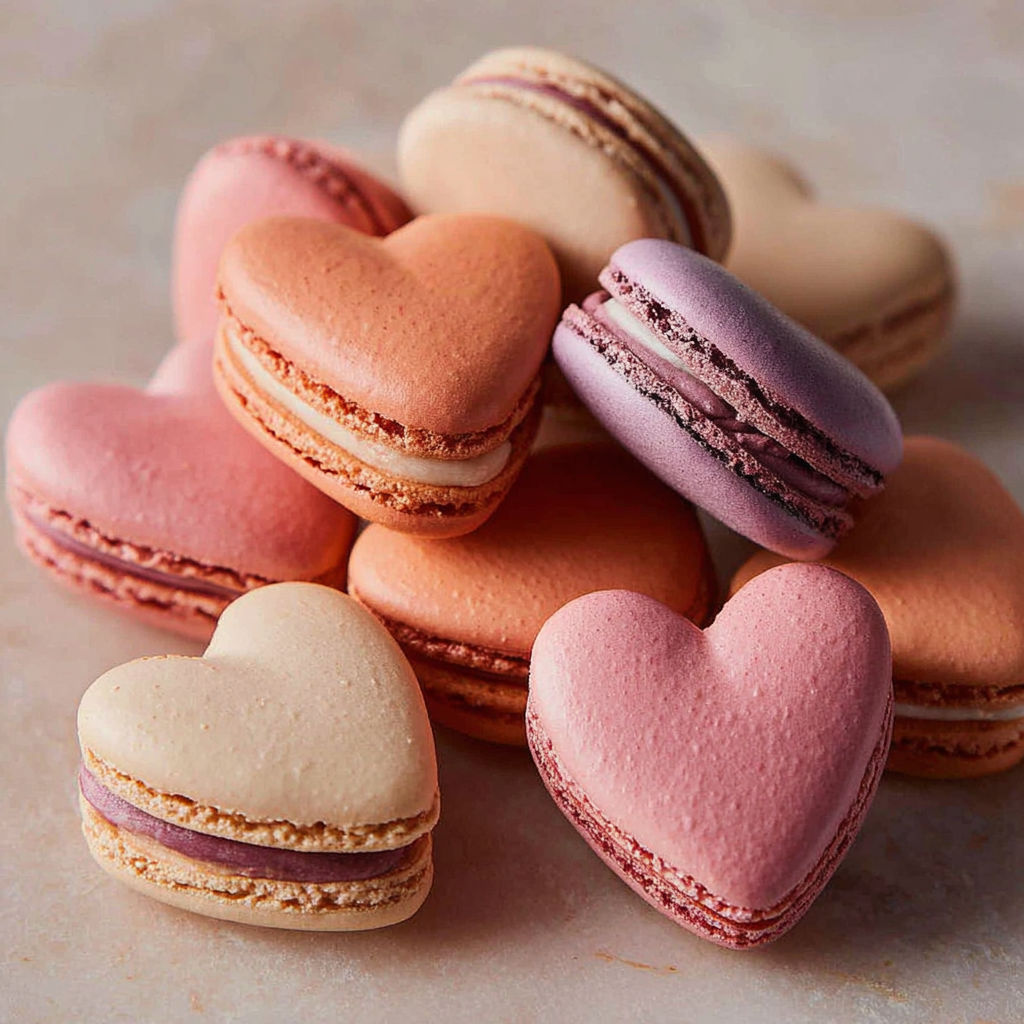 A pile of heart-shaped macarons.