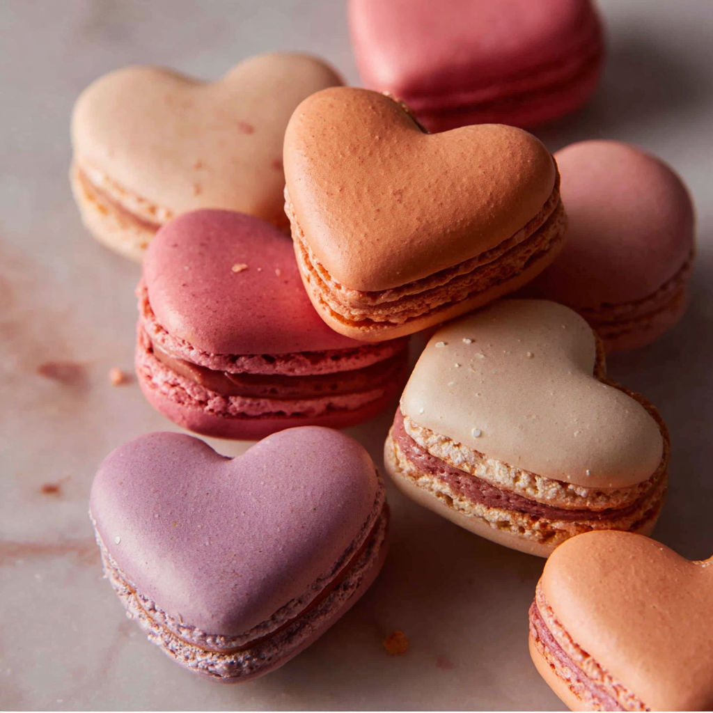A pile of heart-shaped macarons.