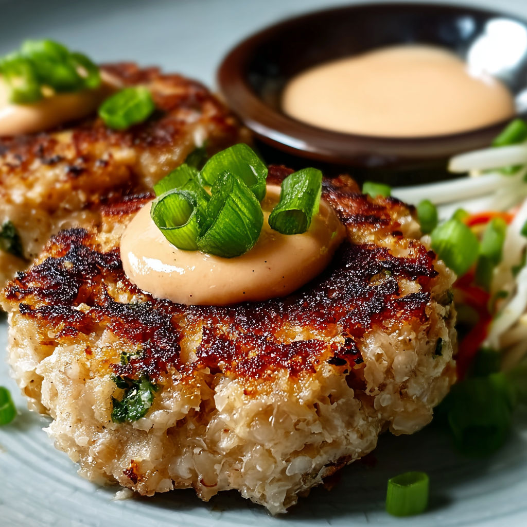 Asian-style tuna cakes with spicy mayo.