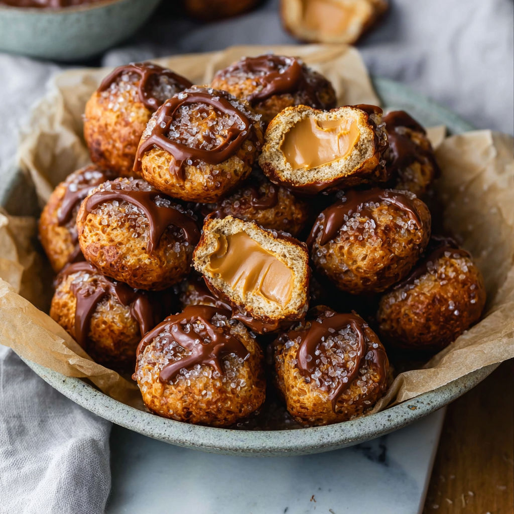 A bowl of chocolate covered doughnuts.