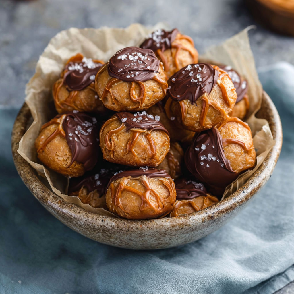 A bowl of chocolate covered doughnuts.