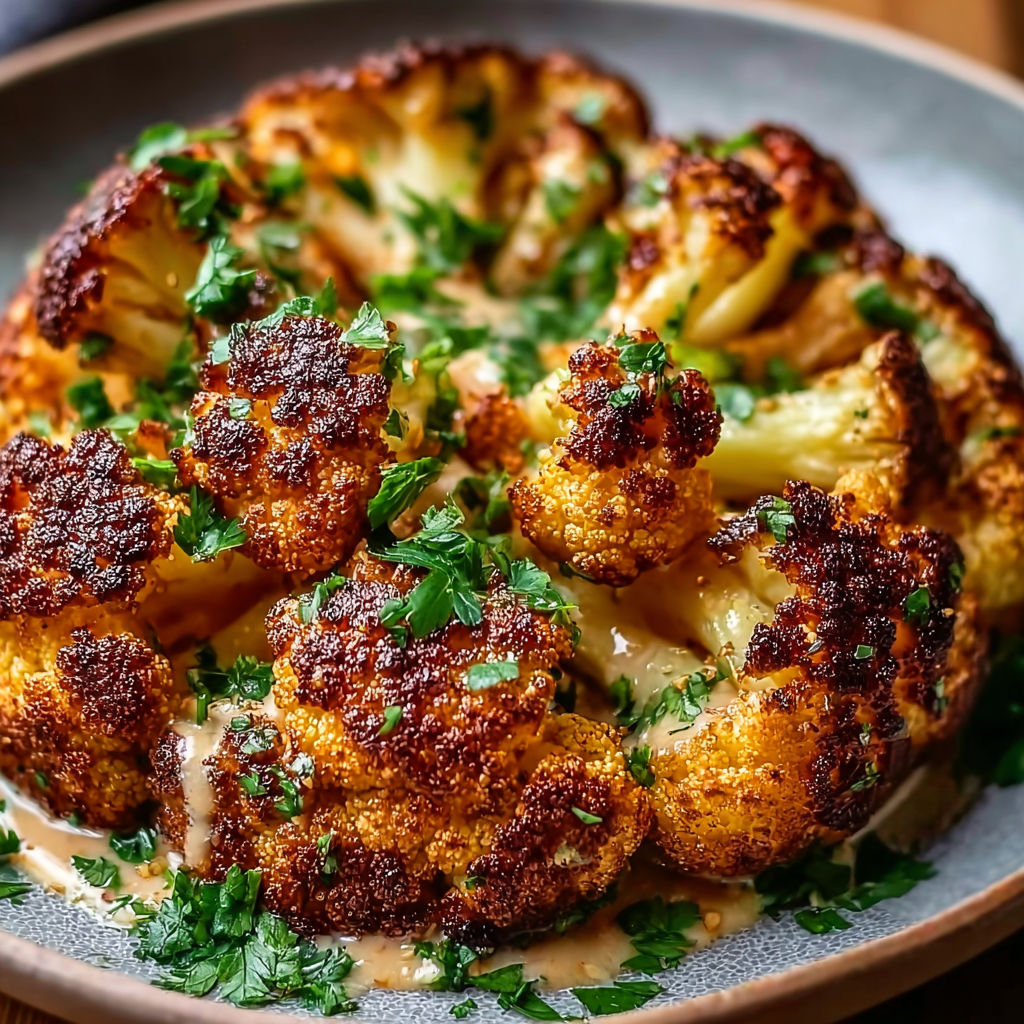 A dish of cauliflower with tahini and honey.