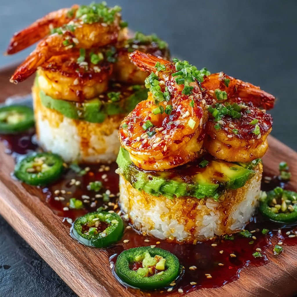 Spicy Shrimp Sushi Stacks.