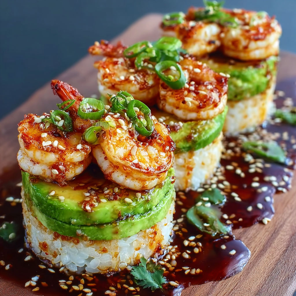 Spicy Shrimp Sushi Stacks.