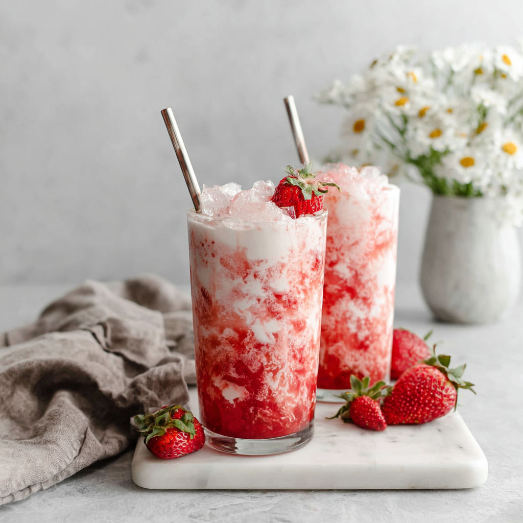 Two glasses of Korean Strawberry Milk.