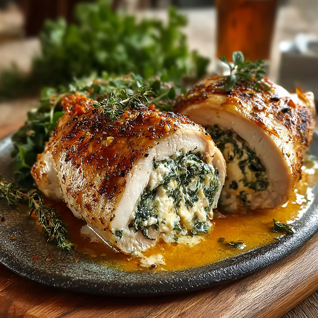 A plate of herbed ricotta stuffed chicken rolls.