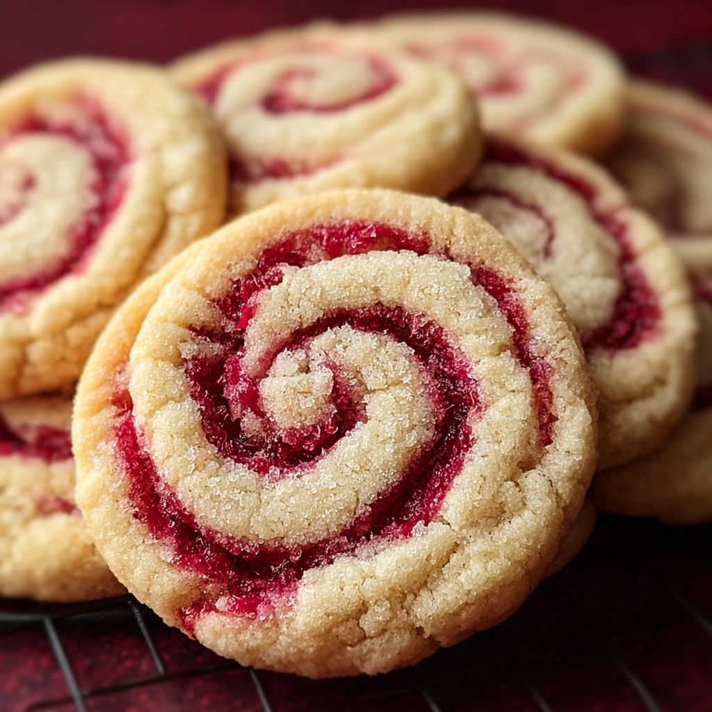 A stack of Raspberry Swirl Cookies.