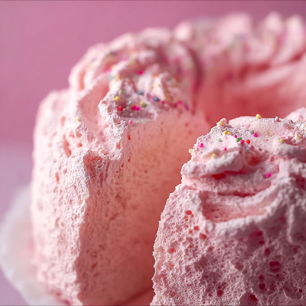 A slice of pink cake with sprinkles.