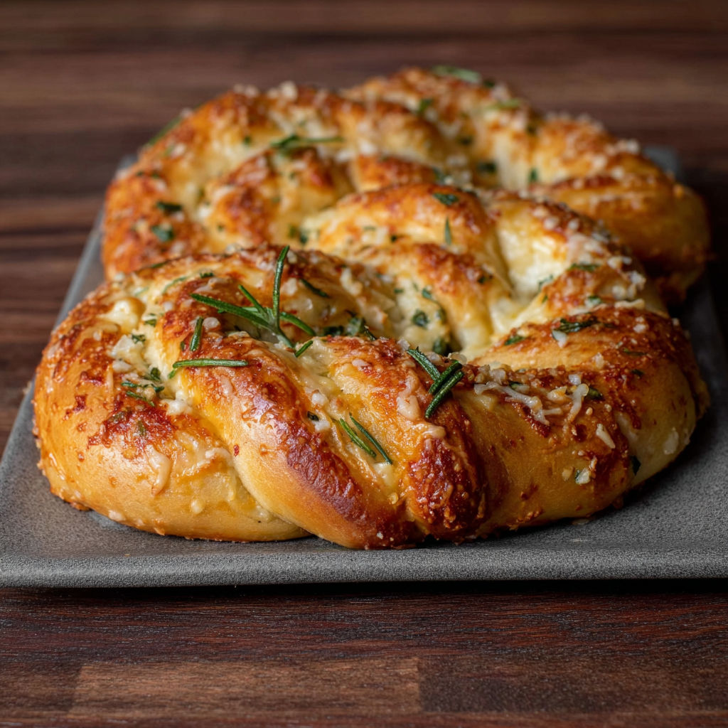 A plate of mozzarella stuffed rosemary parmesan soft pretzels.