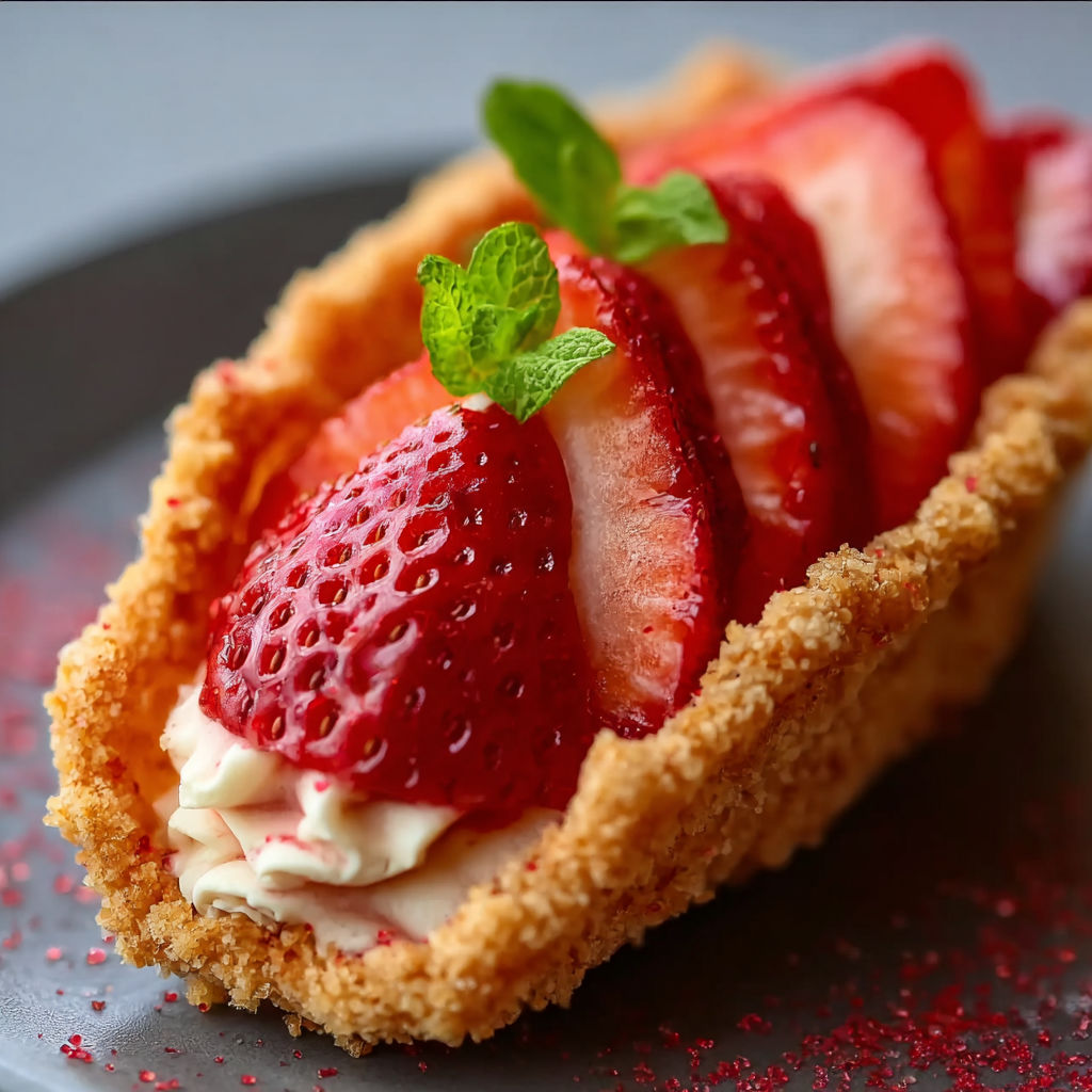 A pastry with strawberries and whipped cream.