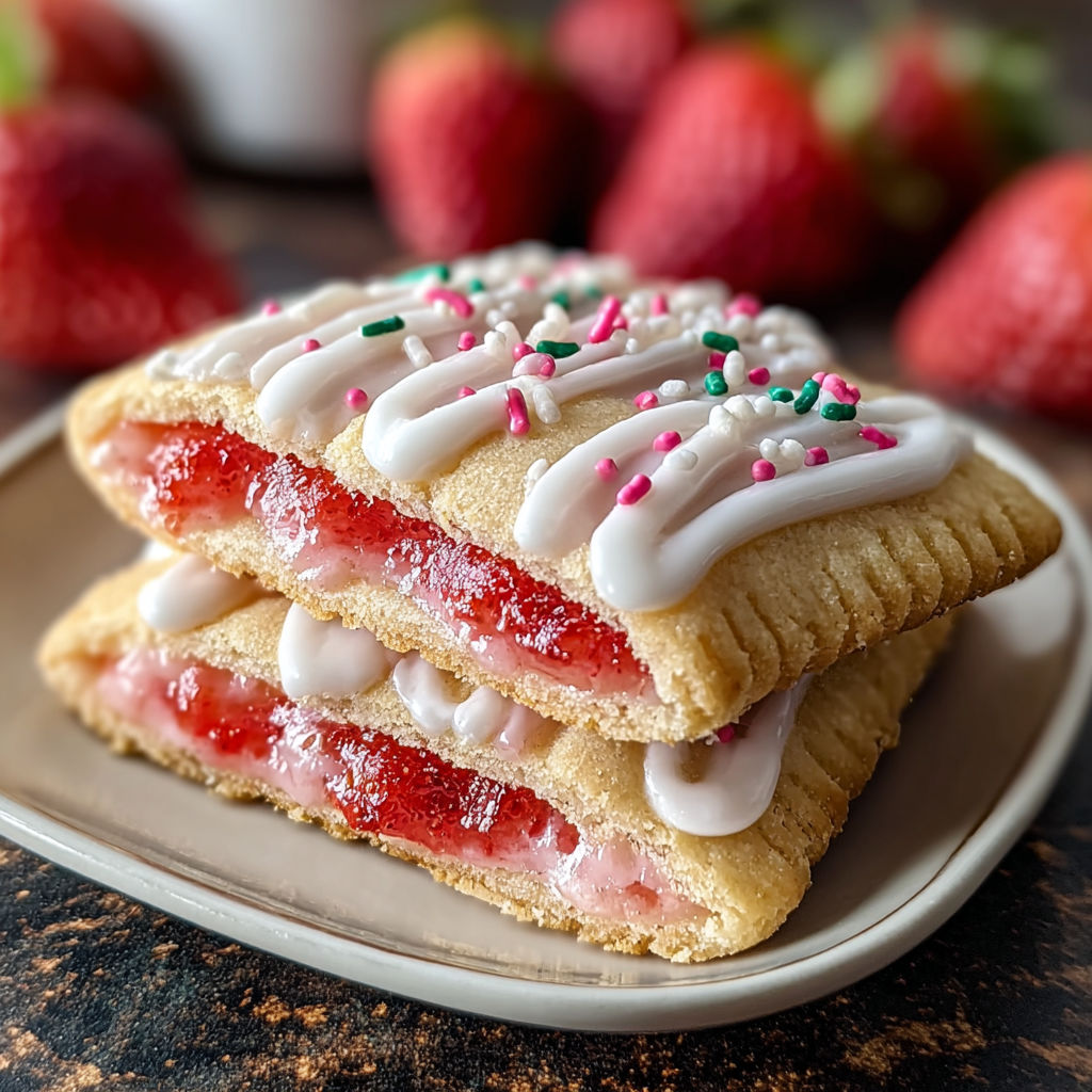 A stack of strawberry pop tart sugar cookies.