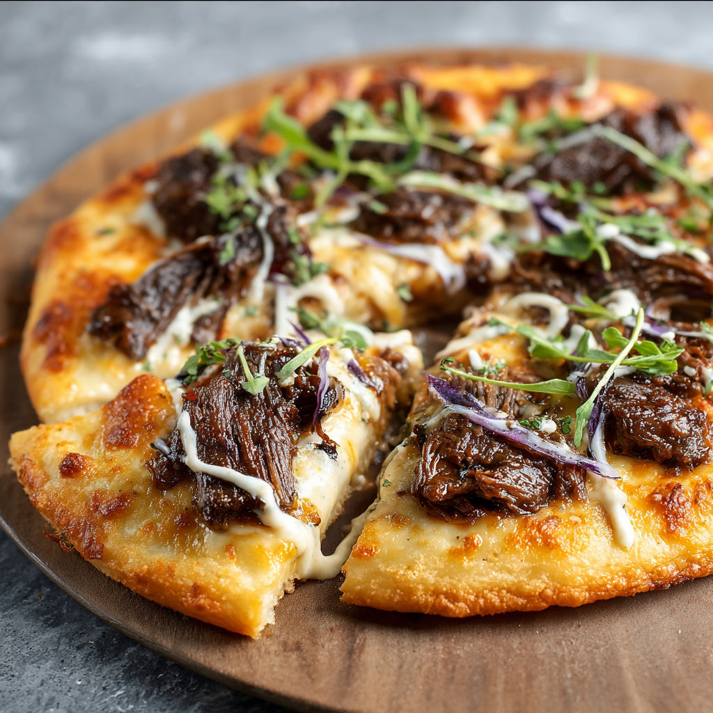 A pizza with meat and cheese on it.