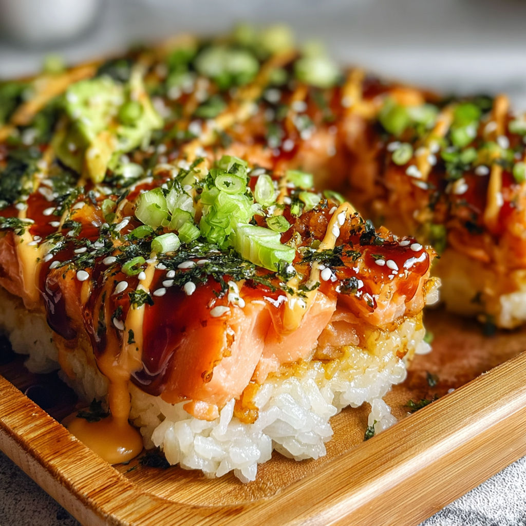 A plate of sushi with teriyaki sauce.