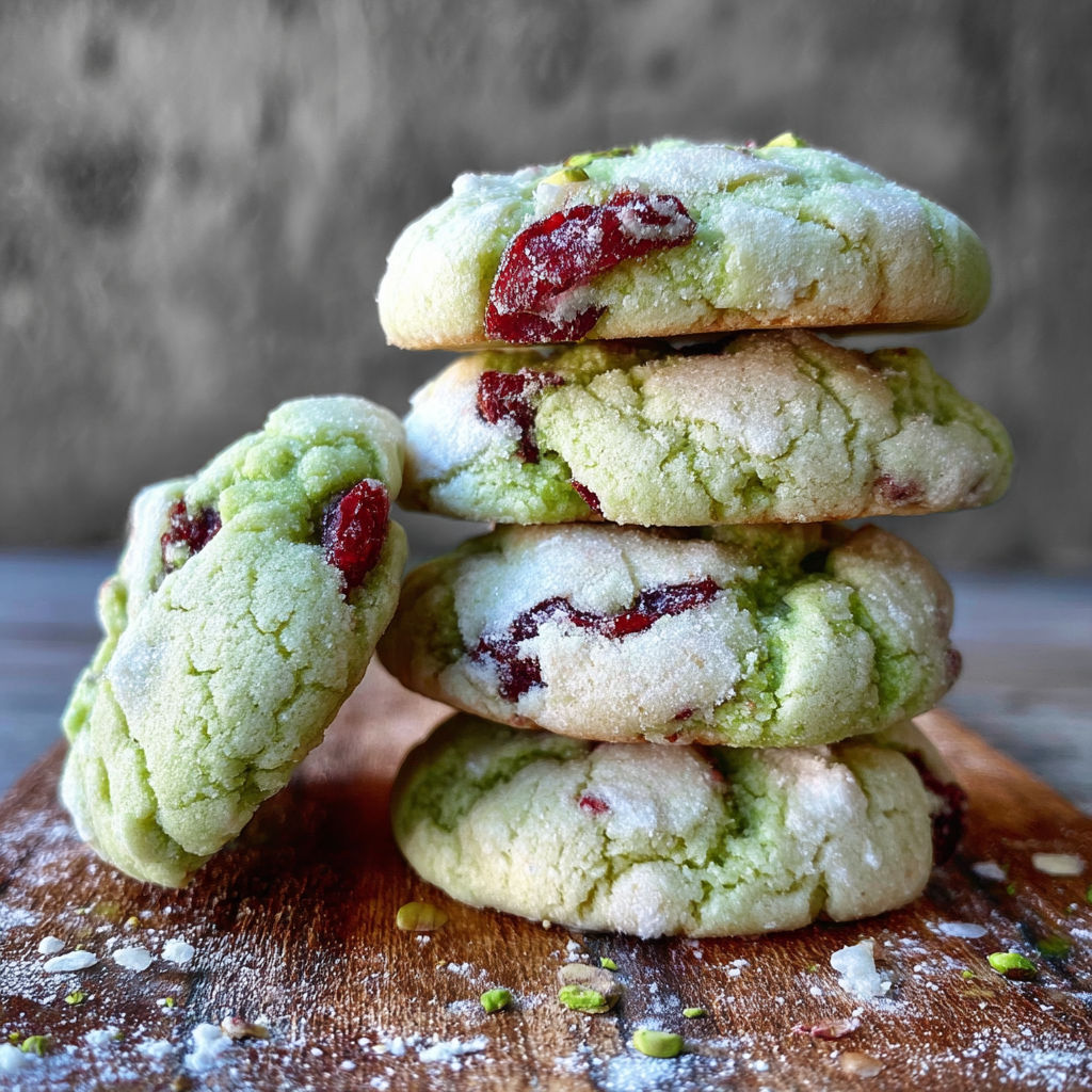 A stack of green and white cookies.