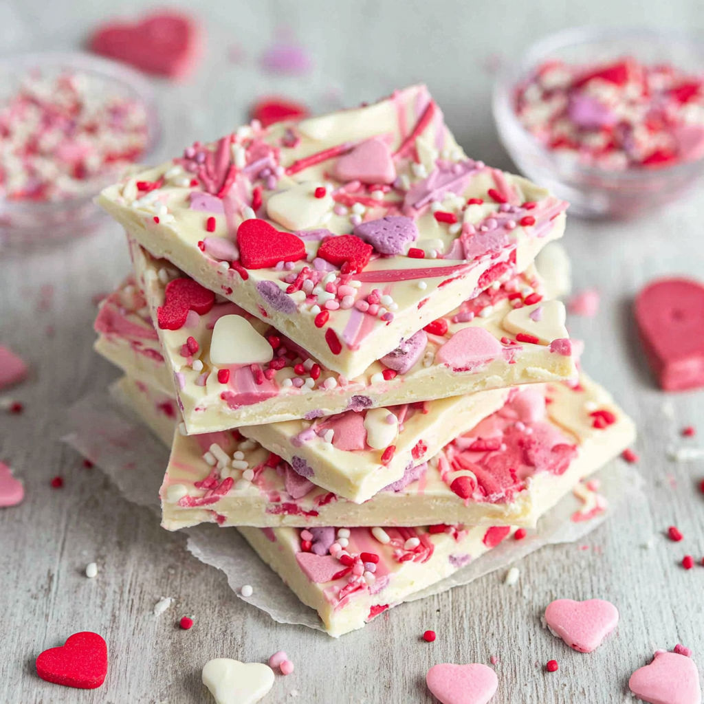 A stack of Valentine's Day chocolate bark.