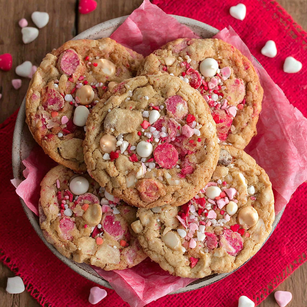 A plate of Valentine's Kitchen Sink Cookies.