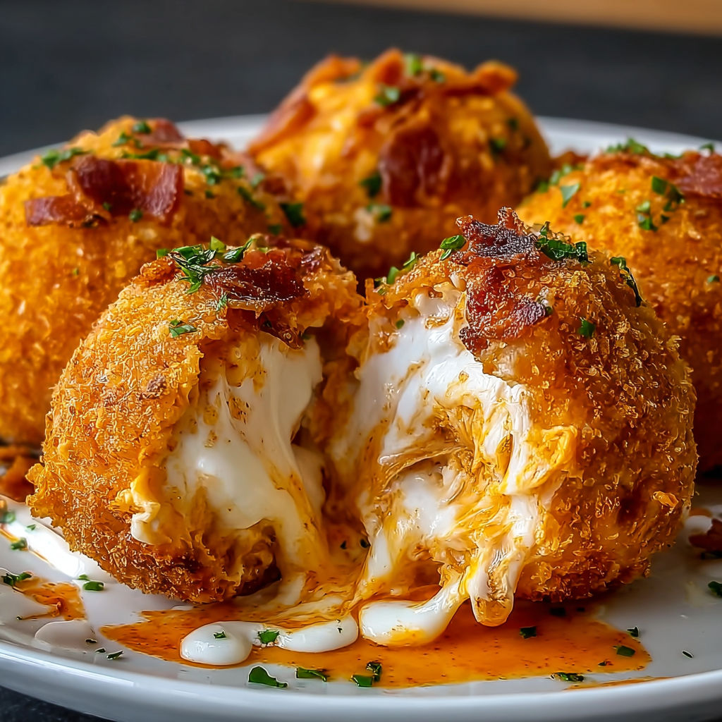 Buffalo chicken bacon mozzarella bombs for game day bliss.