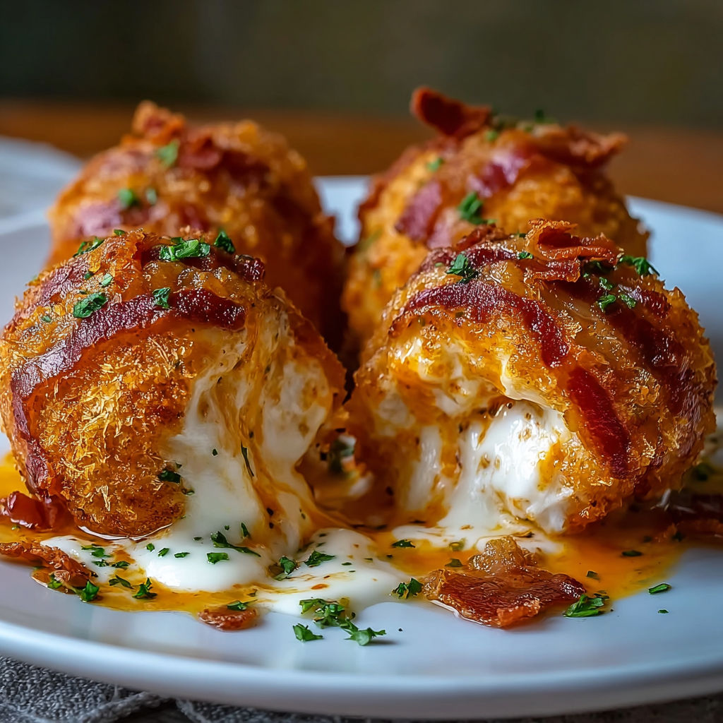 Bacon wrapped chicken with mozzarella cheese and tomato sauce.