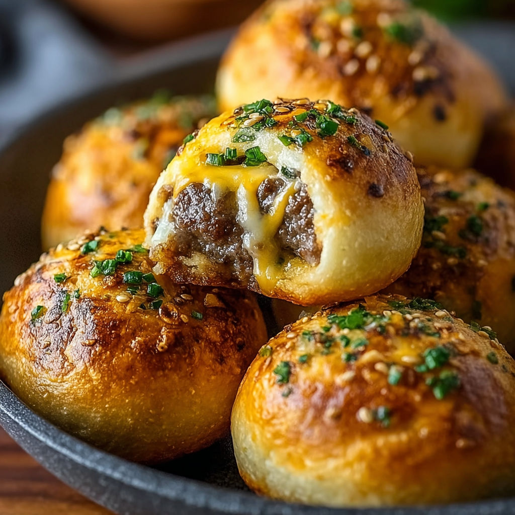 A bowl of garlic parmesan cheeseburger bombs.