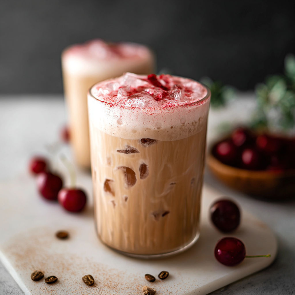 Two glasses of coffee with red straws.
