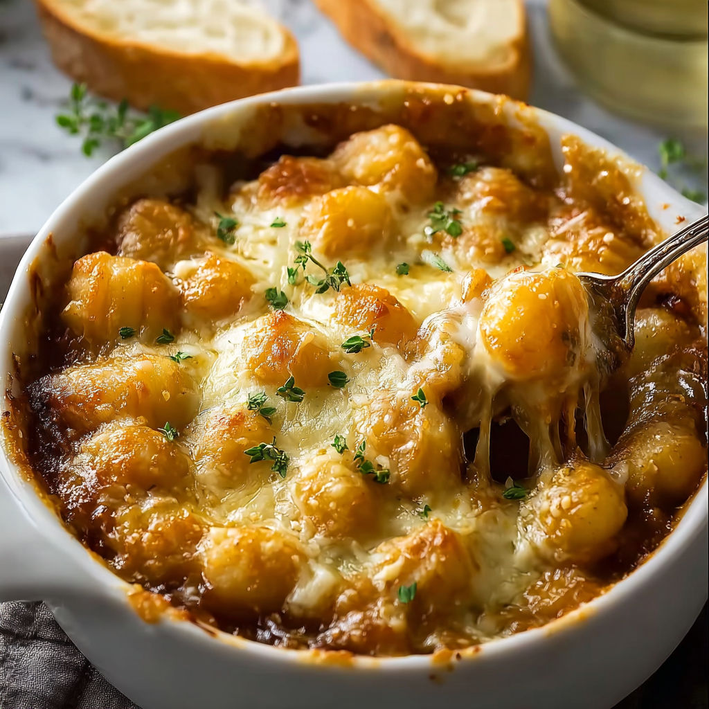 A bowl of gnocchi with cheese and herbs.