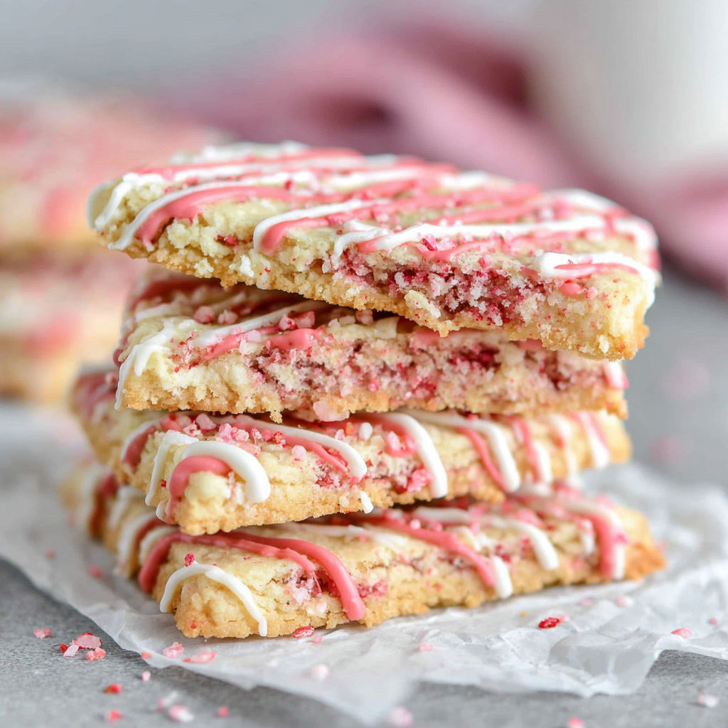 A stack of red and white cookies.