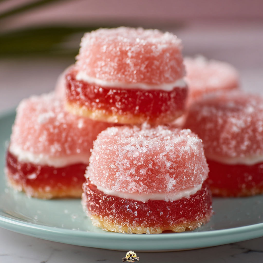 A plate of pink jelly cakes.