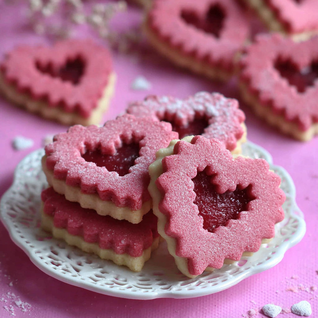 A plate of heart shaped cookies.