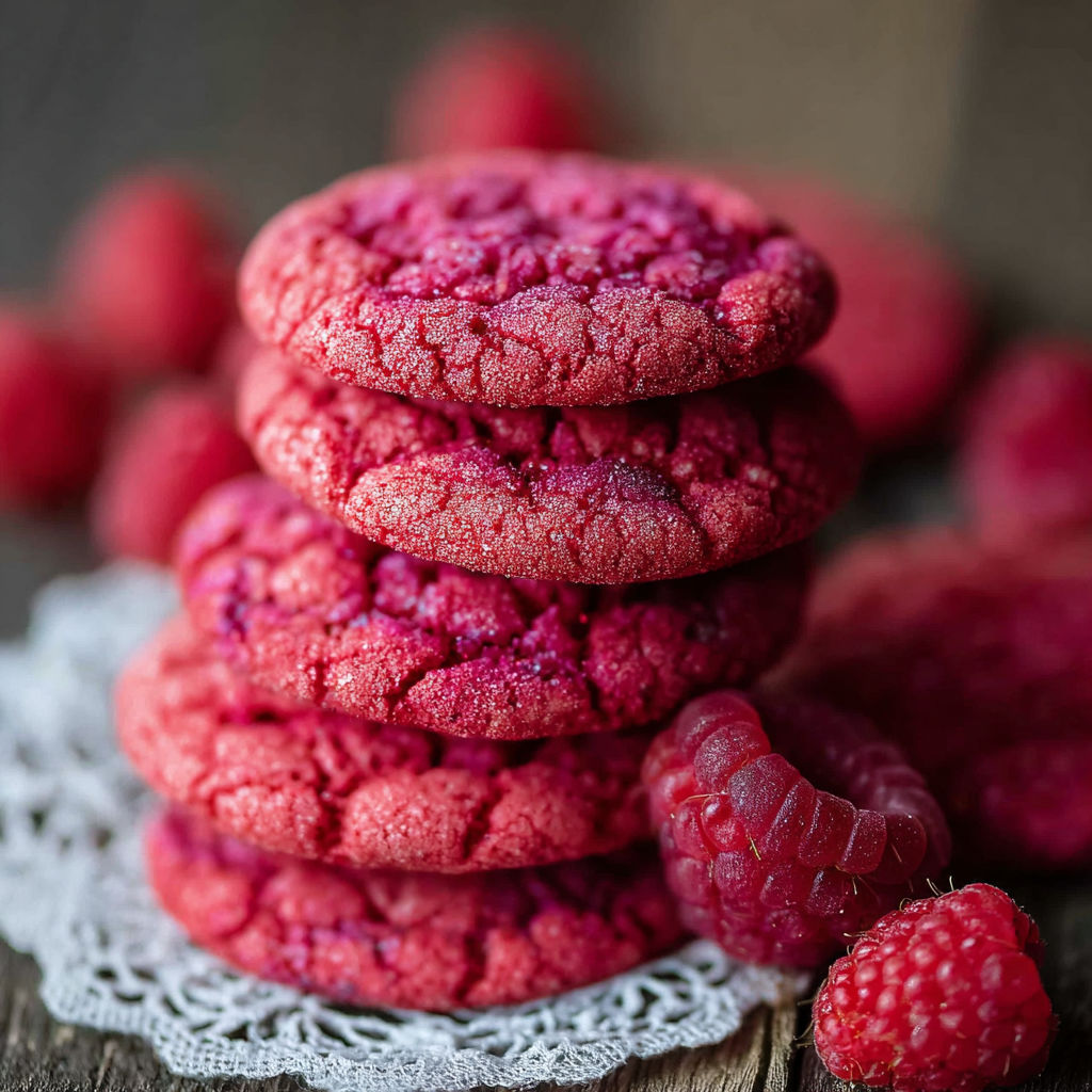 A stack of red raspberry cookies.