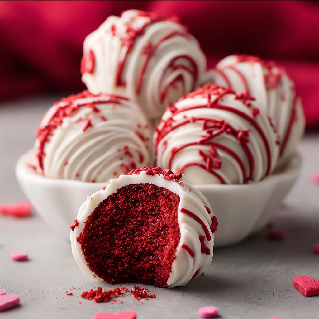 Red velvet cake with white frosting and red icing.