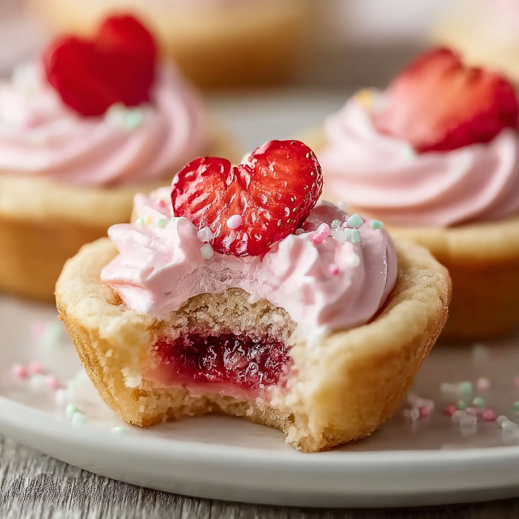 A plate of strawberry sugar cookie cups.